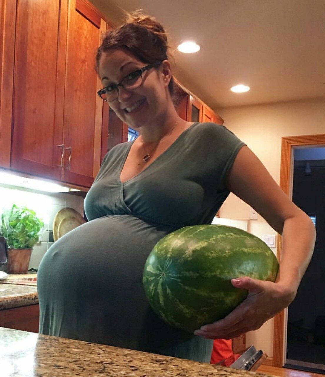 Pregnant BBW with glasses nailed