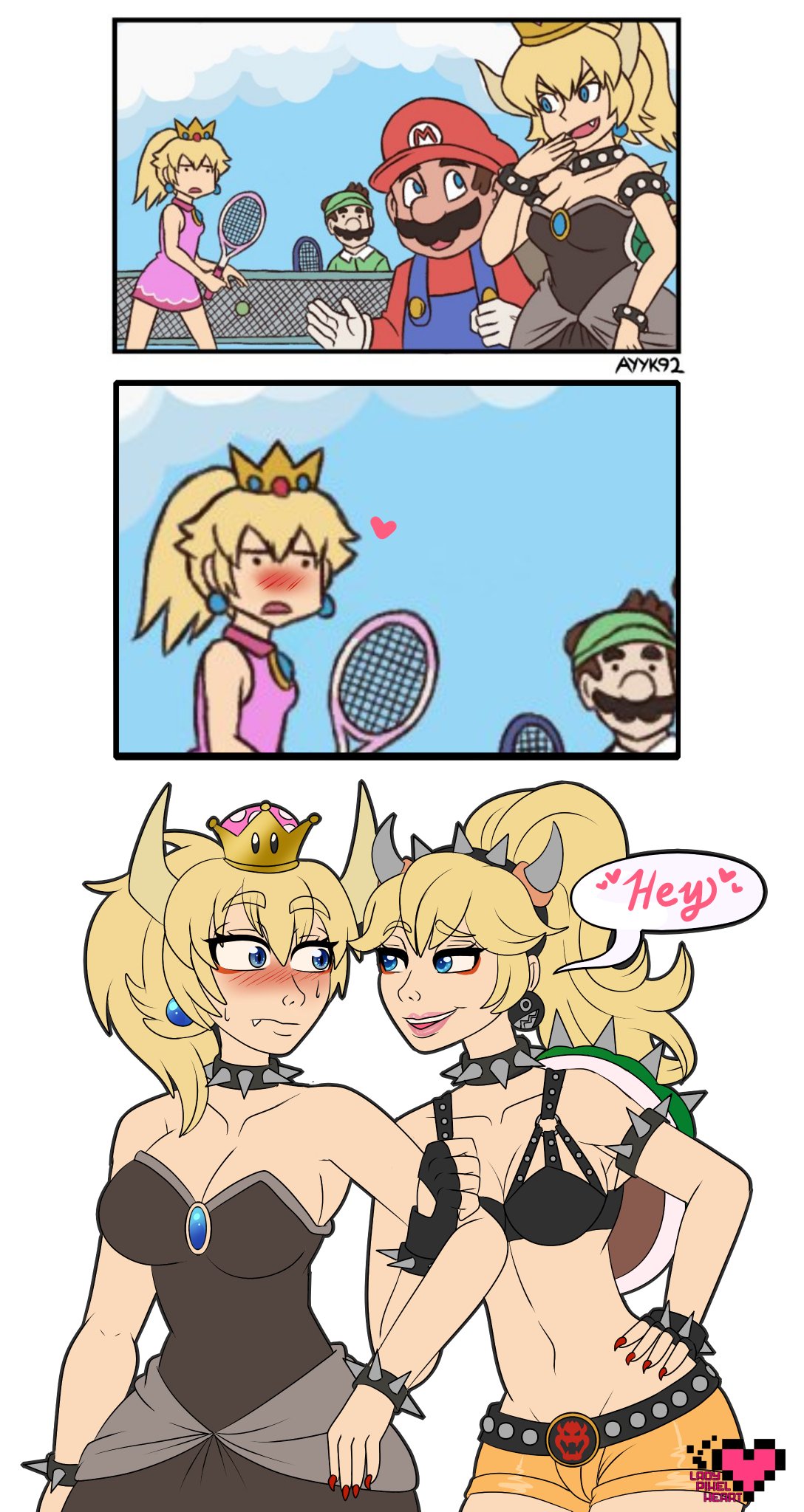 Princess peach comics. Марио и Боузетта комикс. Bowsette and Peach комиксы. Принцесса Пич и Боузетта любовь. Bowsette Пич комикс.